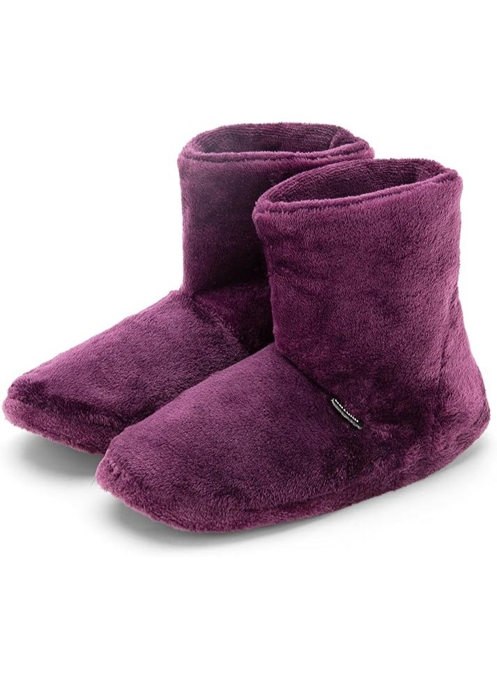 Mintra Unisex Winter Plush Boot Slippers – Cozy Indoor Slippers in Dusty Purple & Black | Plain Huggy - Image 1